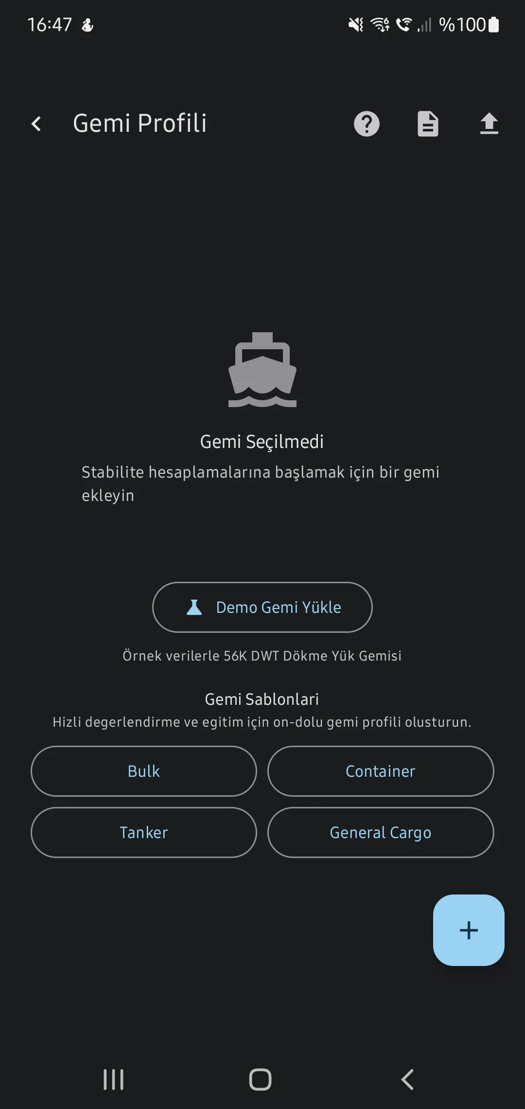 CaptainCalc uygulama ekran görüntüsü - No Vessel Selected