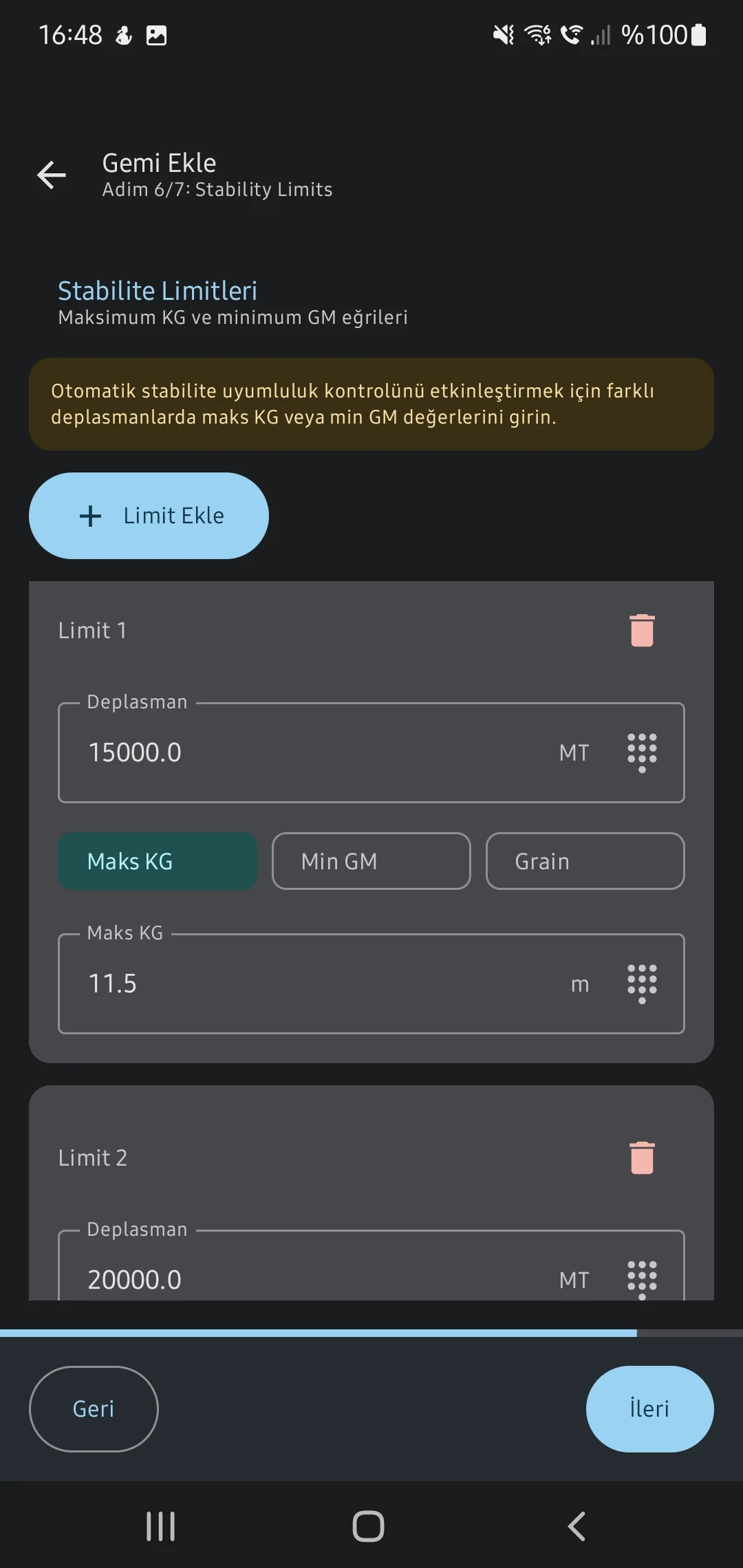 CaptainCalc uygulama ekran görüntüsü - Stability Limit Curves