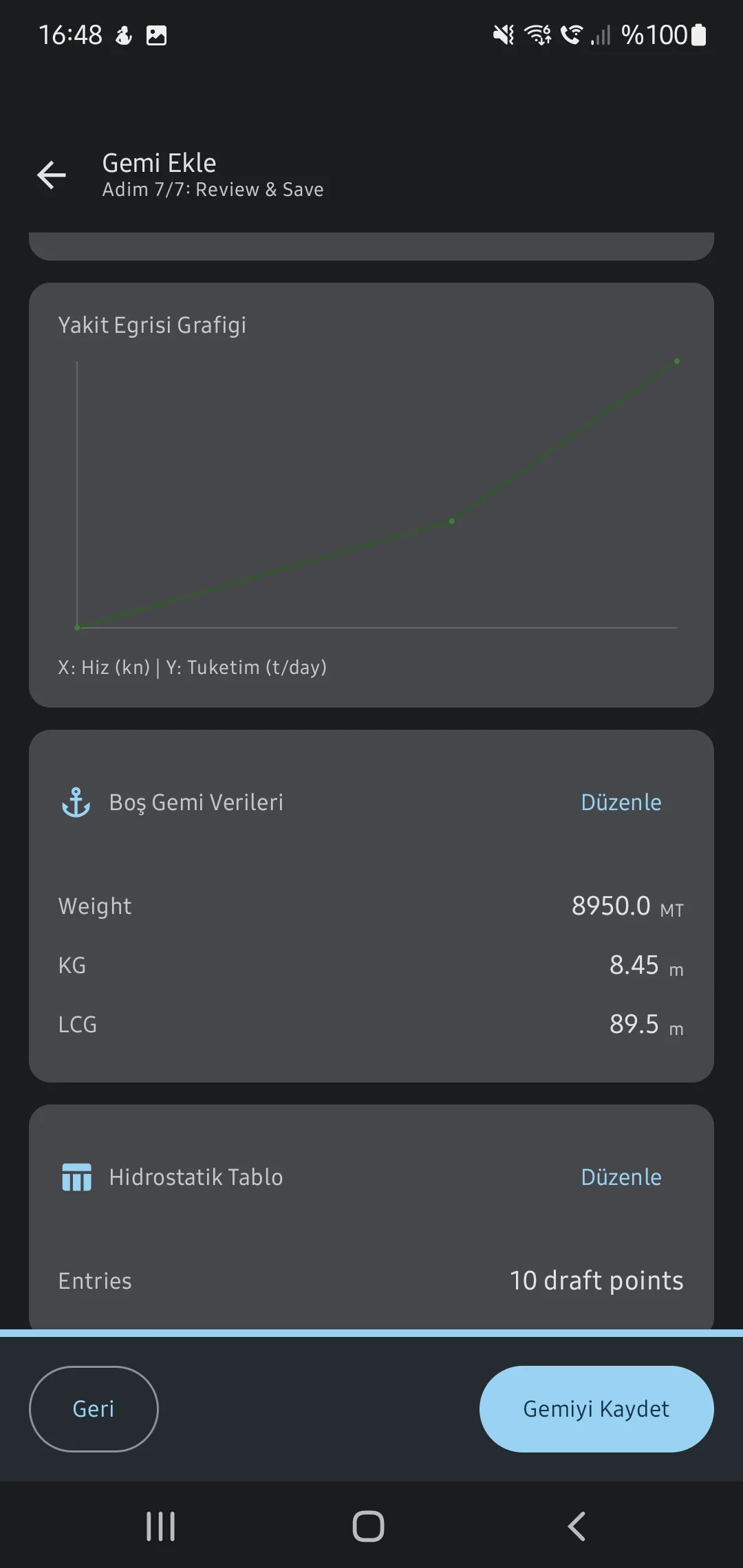CaptainCalc uygulama ekran görüntüsü - Fuel Curve Graph