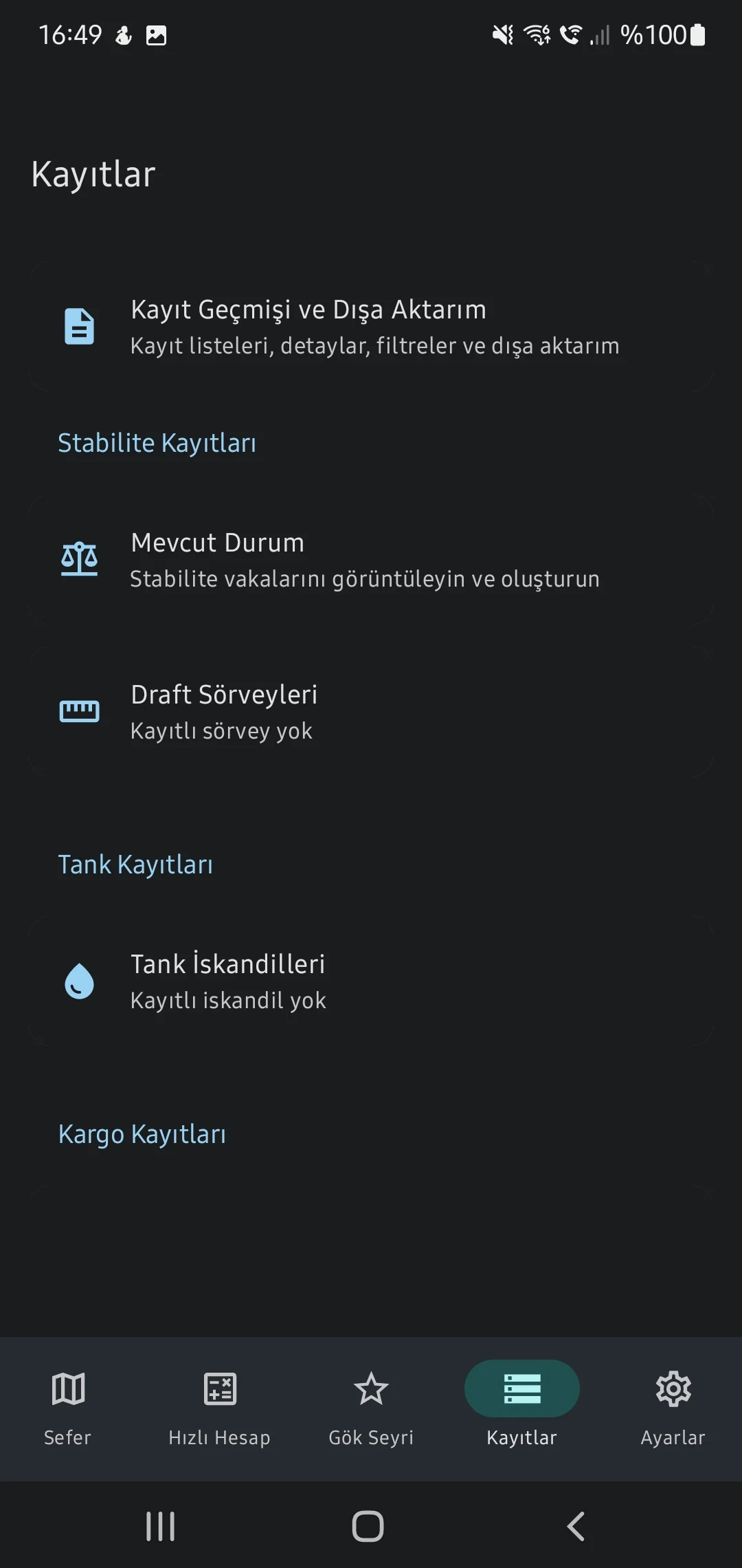 CaptainCalc uygulama ekran görüntüsü - Calculation Logs