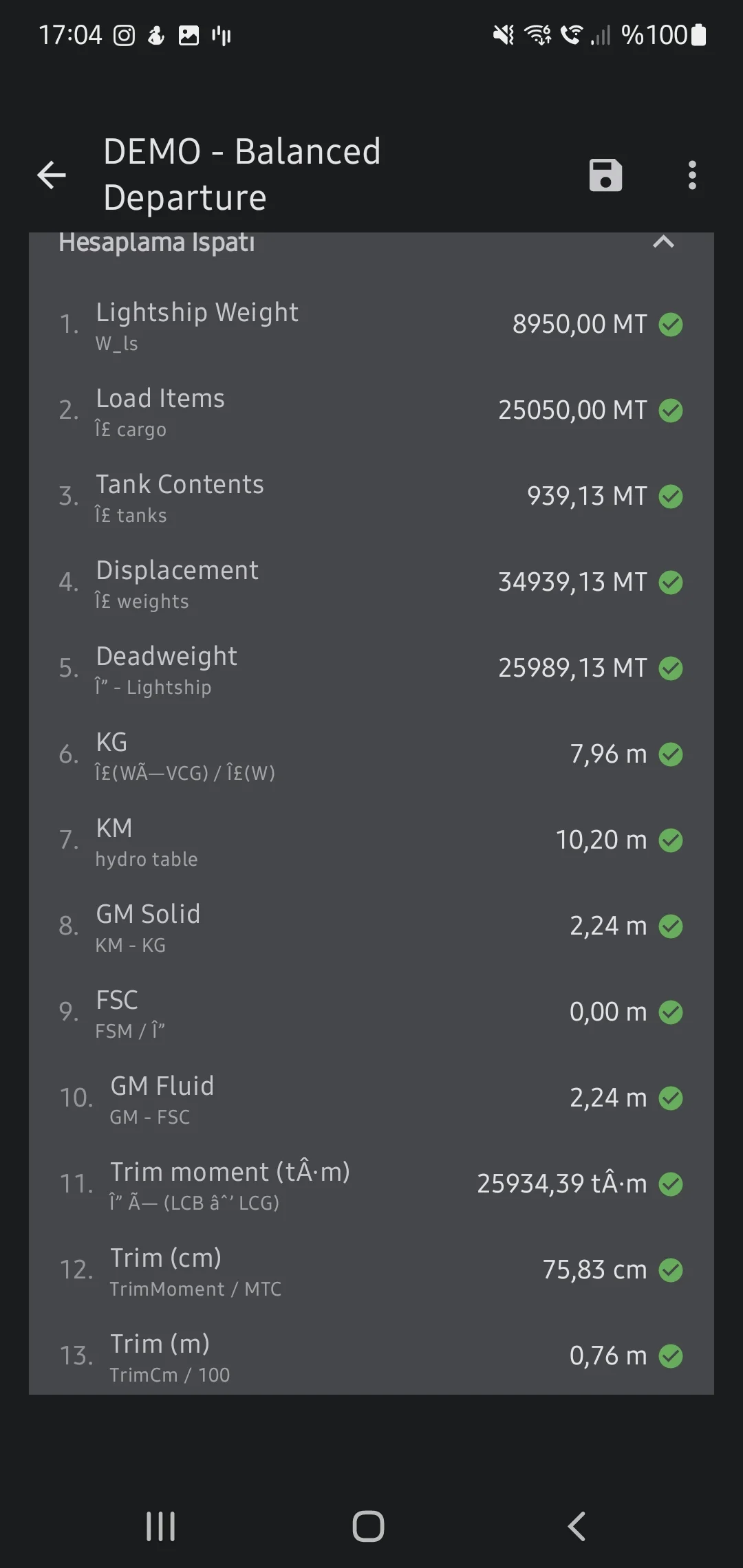 CaptainCalc uygulama ekran görüntüsü - Detailed GZ/GM Math