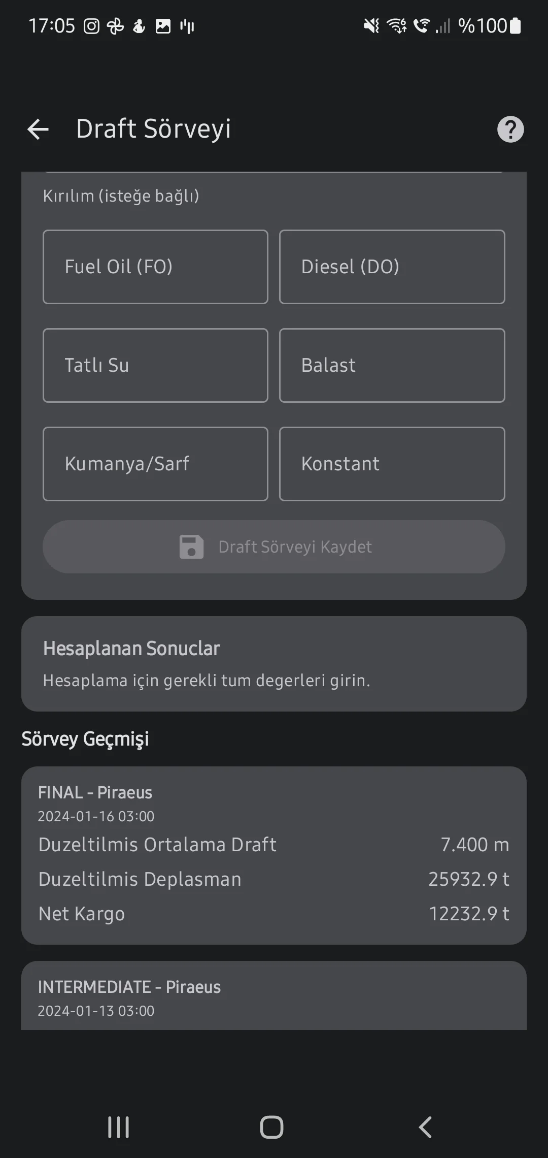 CaptainCalc uygulama ekran görüntüsü - Survey Database Records