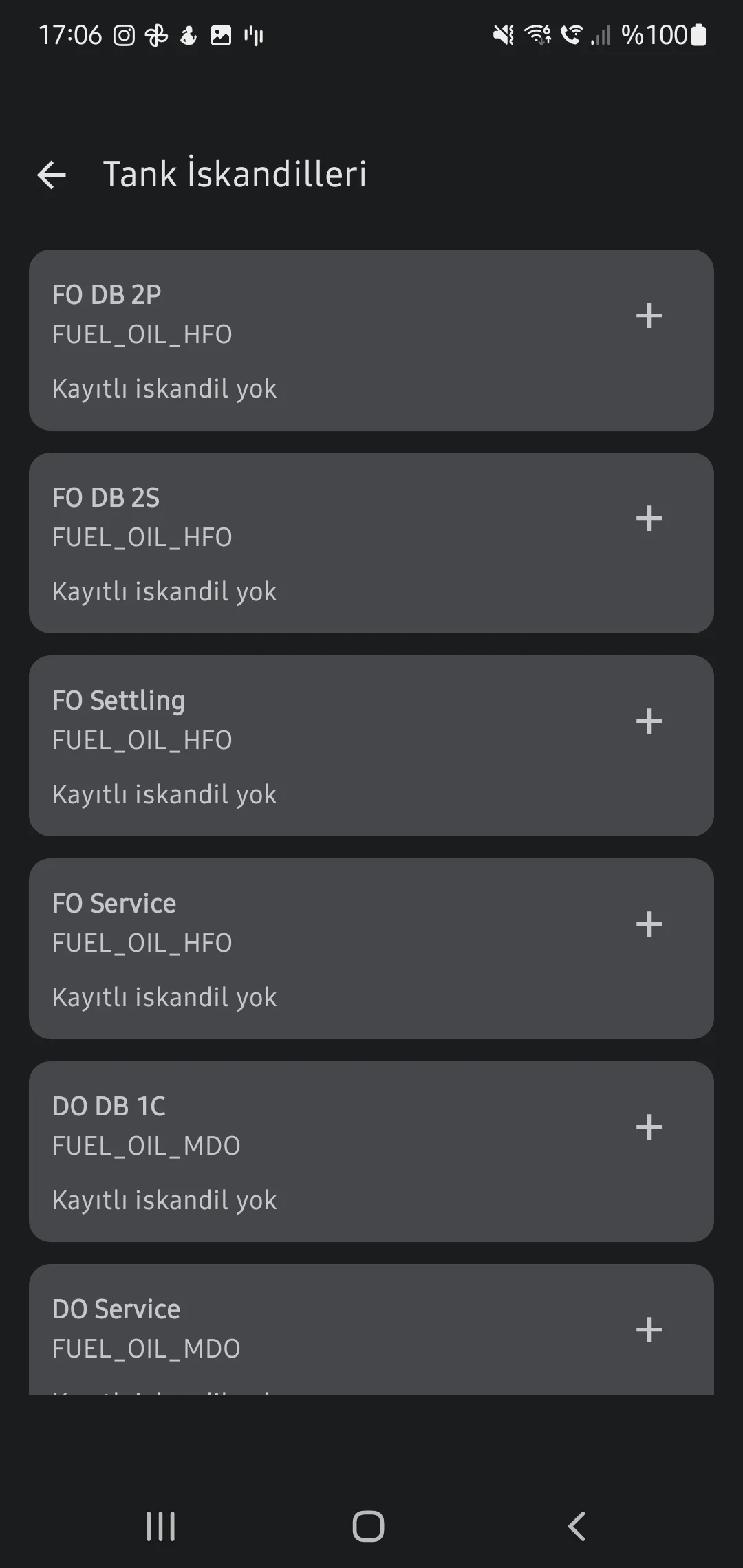 CaptainCalc uygulama ekran görüntüsü - Individual Tank Status