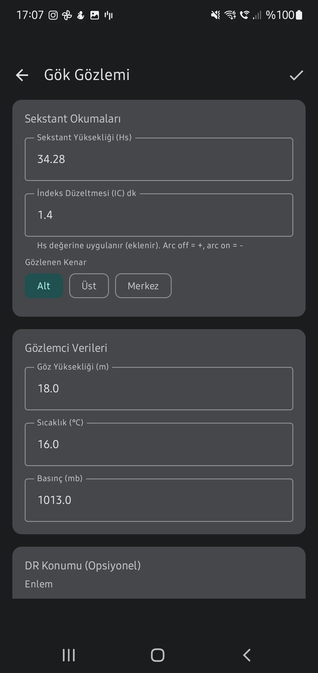 CaptainCalc uygulama ekran görüntüsü - Atmospheric Corrections