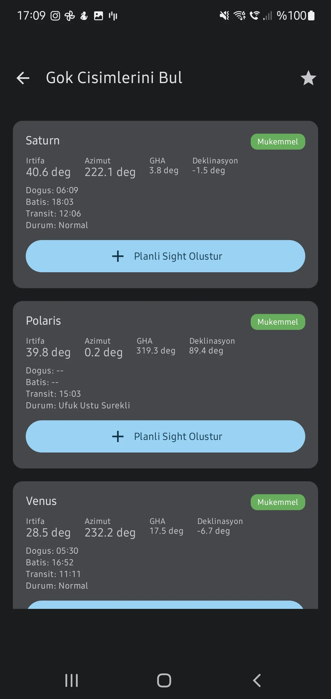 CaptainCalc uygulama ekran görüntüsü - Planetary Sights