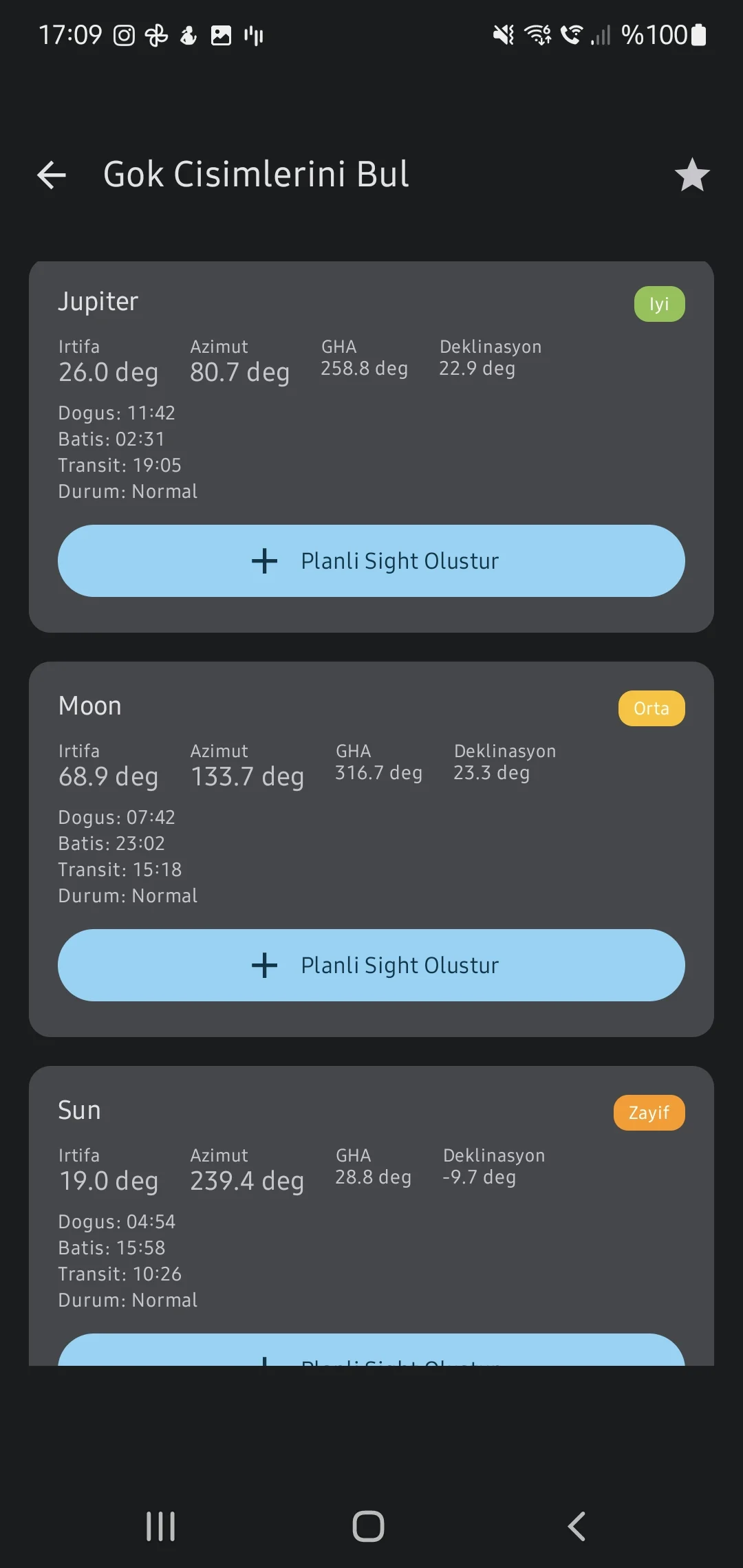 CaptainCalc uygulama ekran görüntüsü - Moon & Sky Map