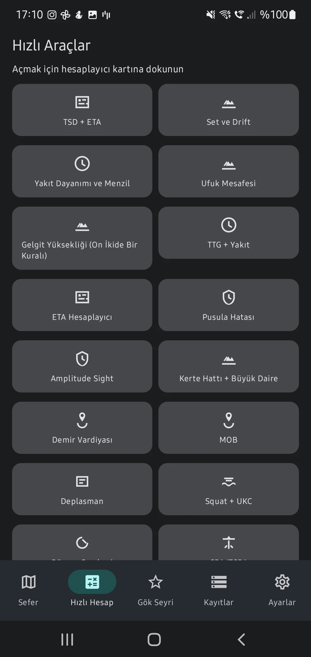 CaptainCalc uygulama ekran görüntüsü - Quick Tools Map