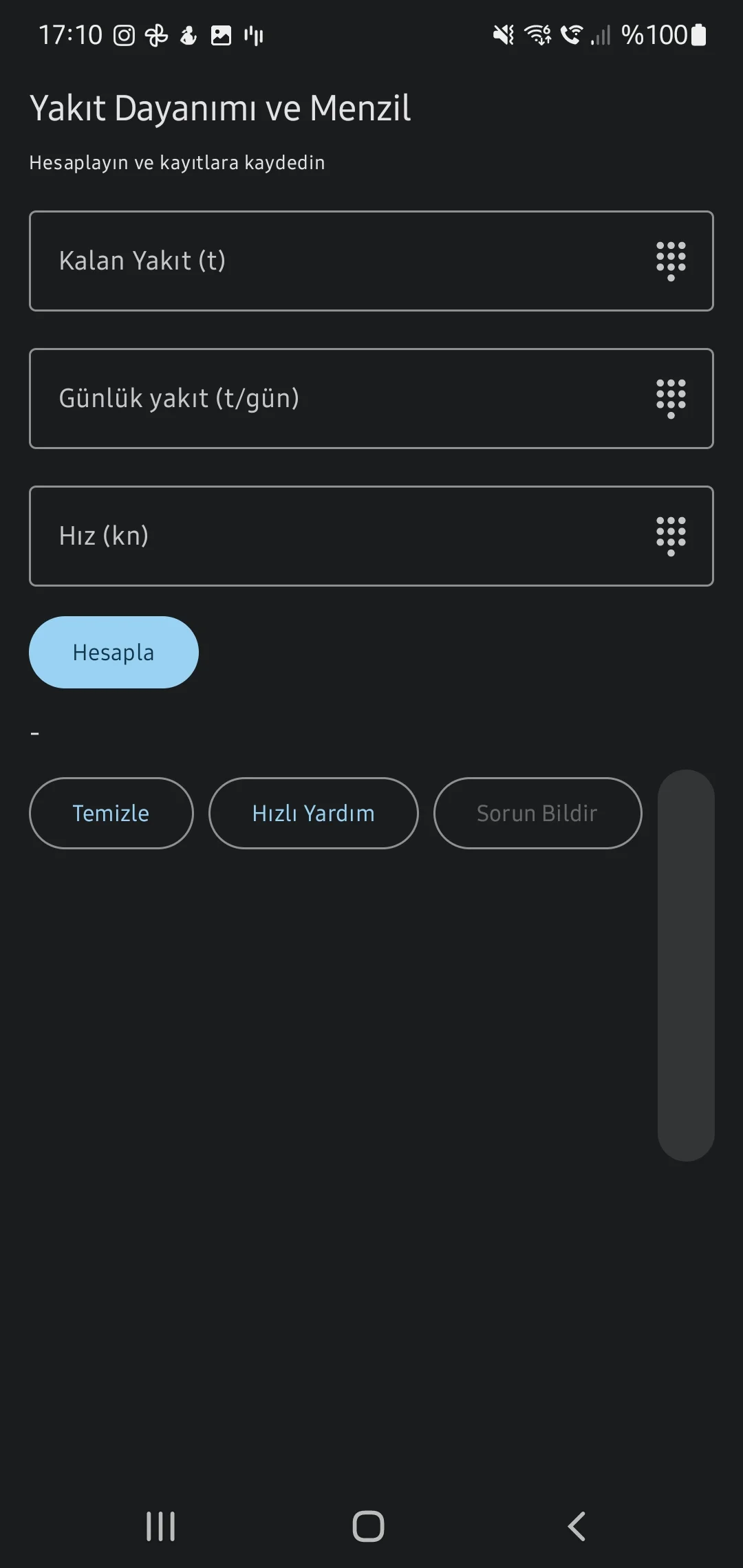 CaptainCalc uygulama ekran görüntüsü - Fuel Endurance Limits